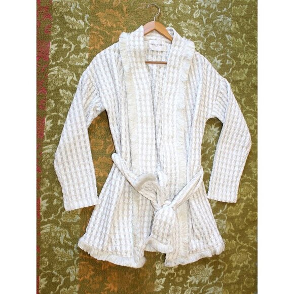 Daniela Corte Waffle Open Front Cardigan Size Medium Tie Waist Metallic USA Knit - Picture 8 of 8